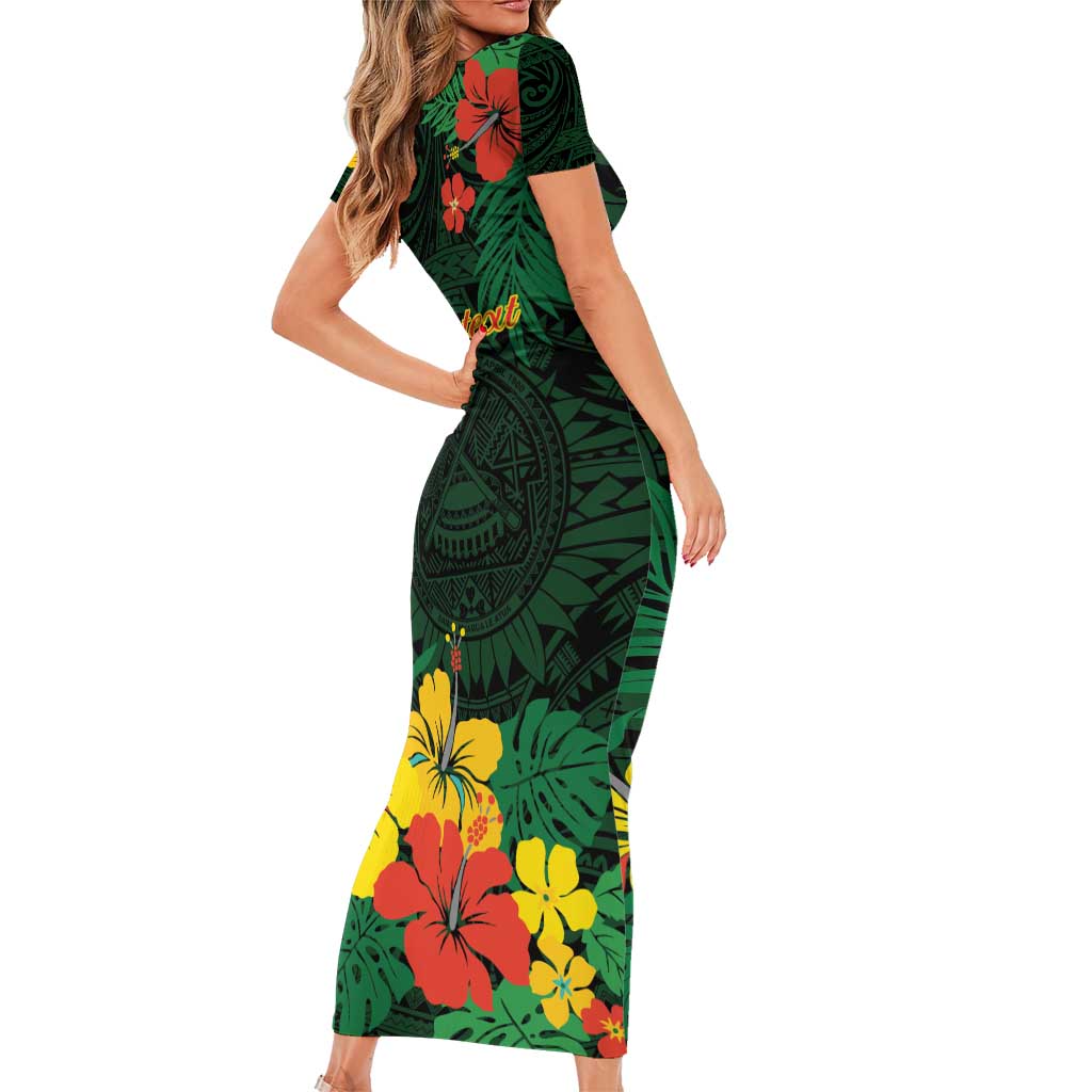 American Samoa Manu'atele Personalized Short Sleeve Bodycon Dress Manua Island Hibiscus Flowers