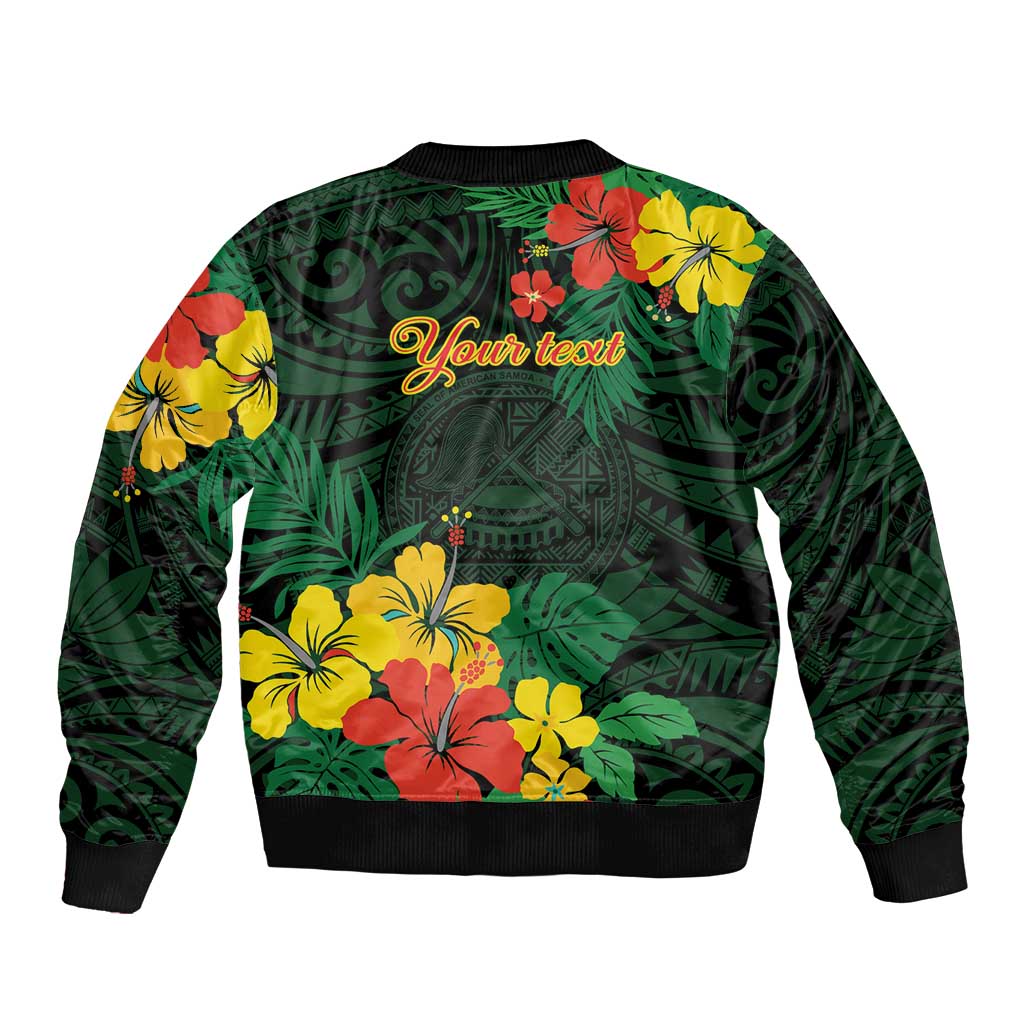 American Samoa Manu'atele Personalized Sleeve Zip Bomber Jacket Manua Island Hibiscus Flowers