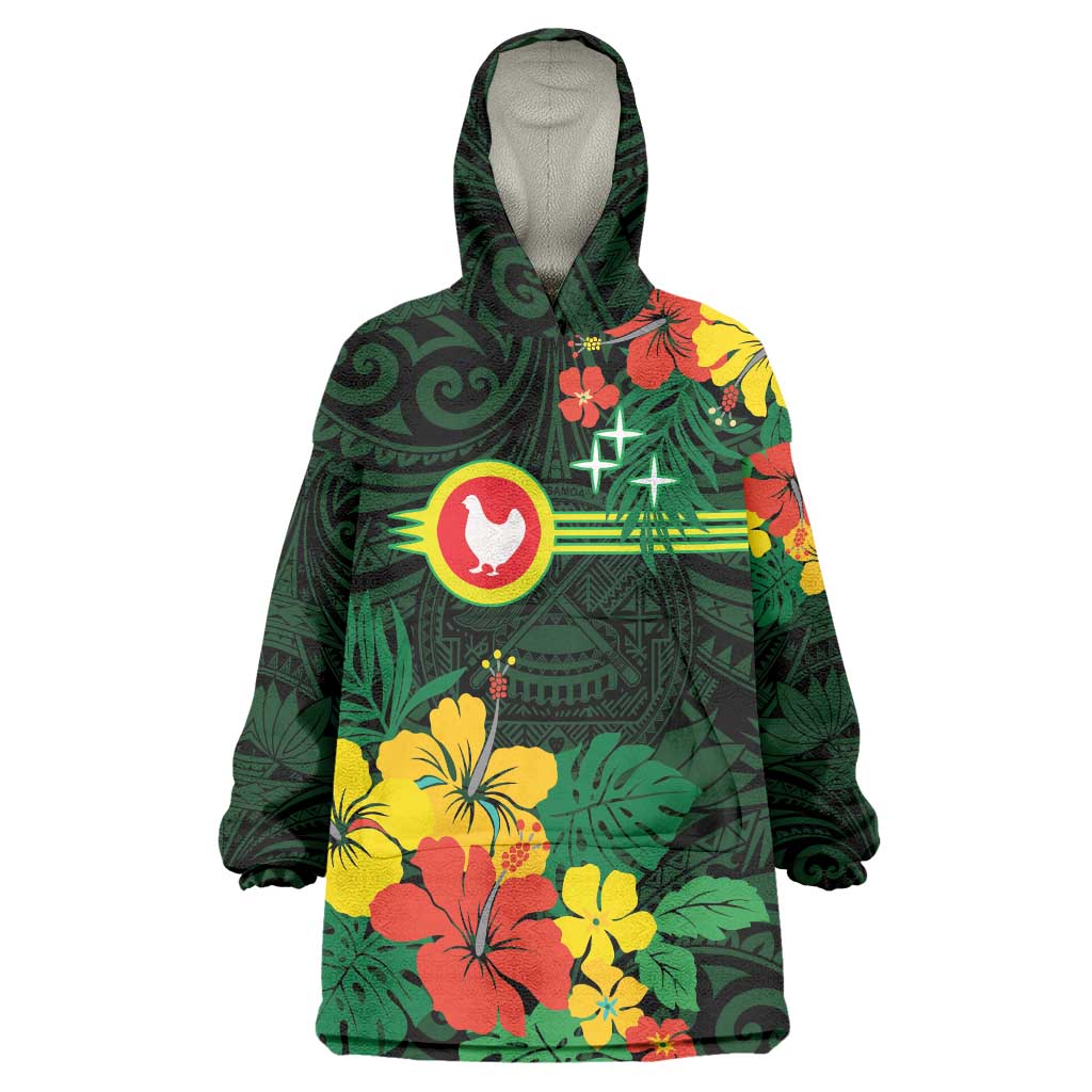 American Samoa Manu'atele Personalized Wearable Blanket Hoodie Manua Island Hibiscus Flowers LT9 One Size Green - Polynesian Pride