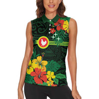 American Samoa Manu'atele Personalized Women Sleeveless Polo Shirt Manua Island Hibiscus Flowers