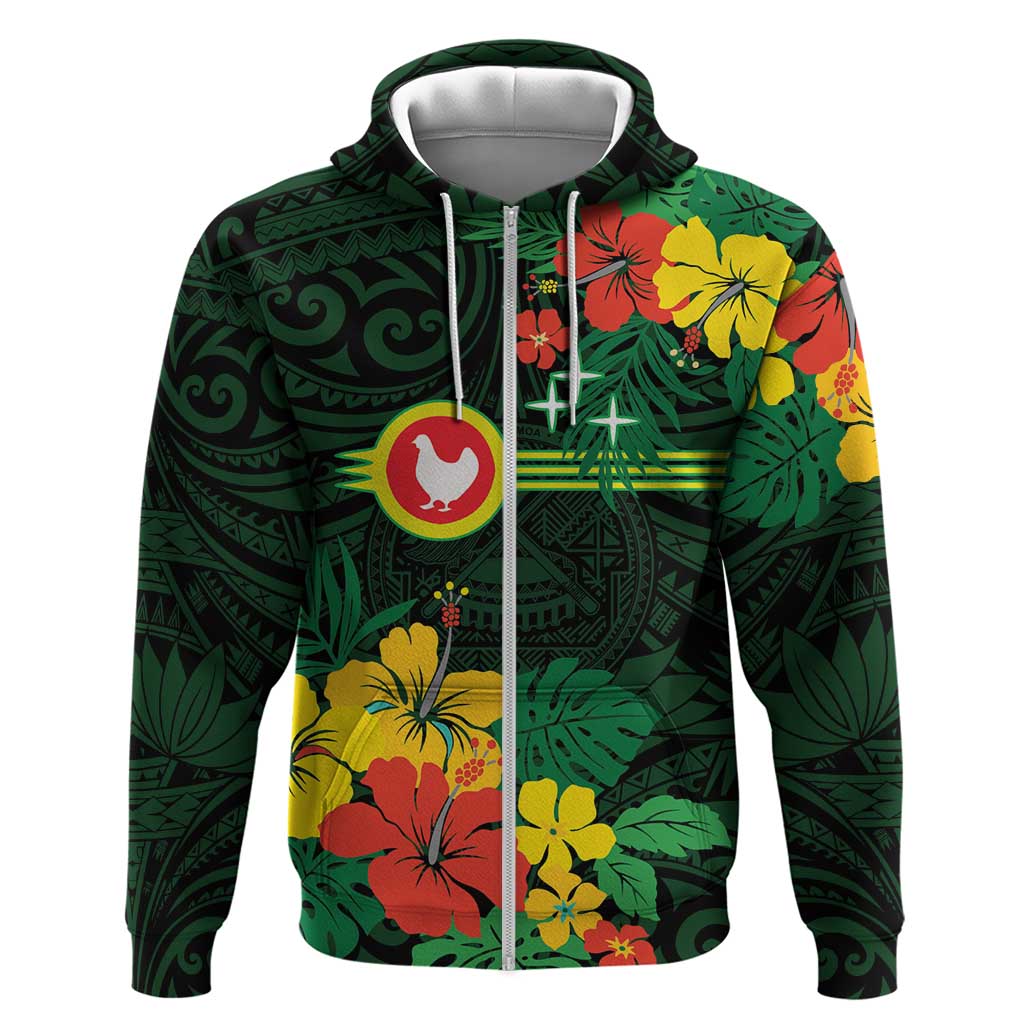 American Samoa Manu'atele Personalized Zip Hoodie Manua Island Hibiscus Flowers LT9 Zip Hoodie Green - Polynesian Pride