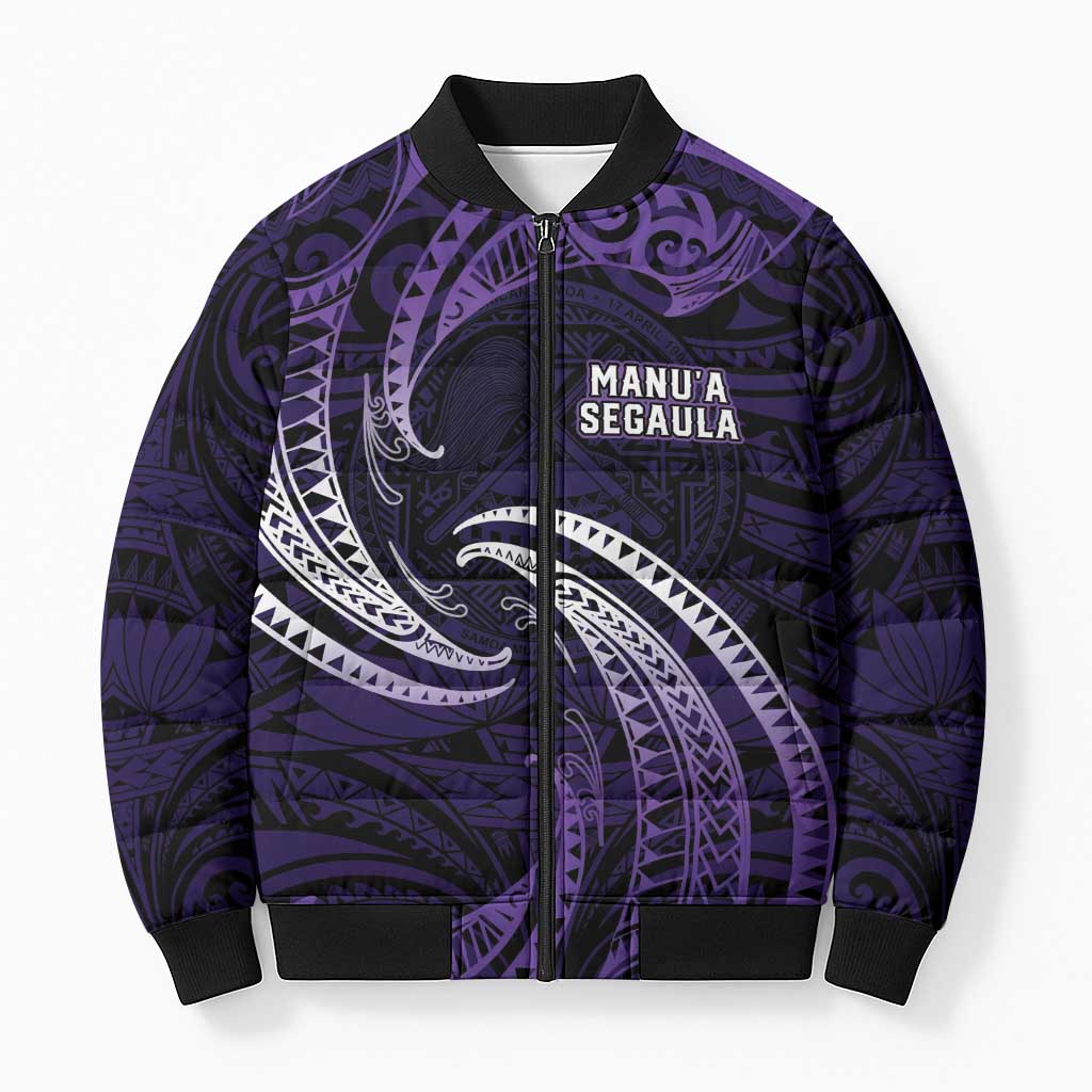 Manua Segaula American Samoa High School Personalized Bomber Puffer Jacket Polynesian Wave Style LT9 Unisex Purple - Polynesian Pride