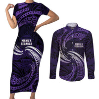 Manua Segaula American Samoa High School Personalized Couples Matching Short Sleeve Bodycon Dress and Long Sleeve Button Shirt Polynesian Wave Style