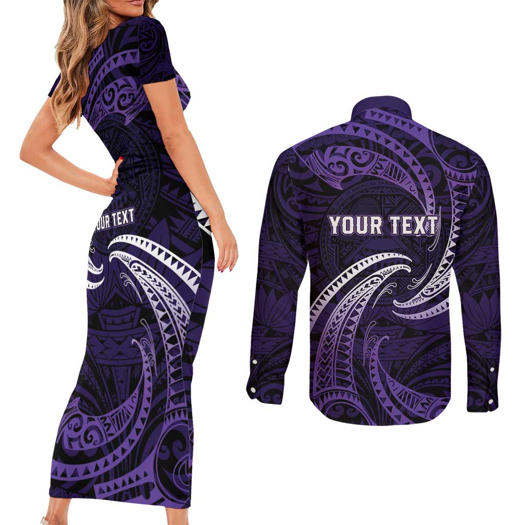 Manua Segaula American Samoa High School Personalized Couples Matching Short Sleeve Bodycon Dress and Long Sleeve Button Shirt Polynesian Wave Style