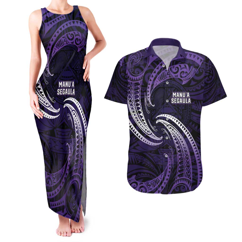 Manua Segaula American Samoa High School Personalized Couples Matching Tank Maxi Dress and Hawaiian Shirt Polynesian Wave Style LT9 Purple - Polynesian Pride