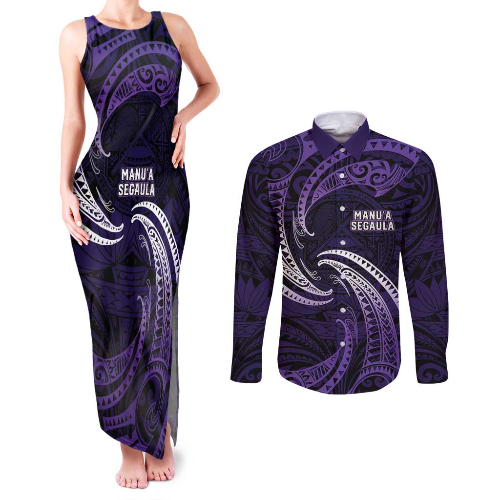 Manua Segaula American Samoa High School Personalized Couples Matching Tank Maxi Dress and Long Sleeve Button Shirt Polynesian Wave Style