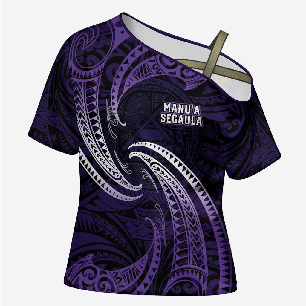 Manua Segaula American Samoa High School Personalized Cross Shoulder Shirt Polynesian Wave Style - Polynesian Pride