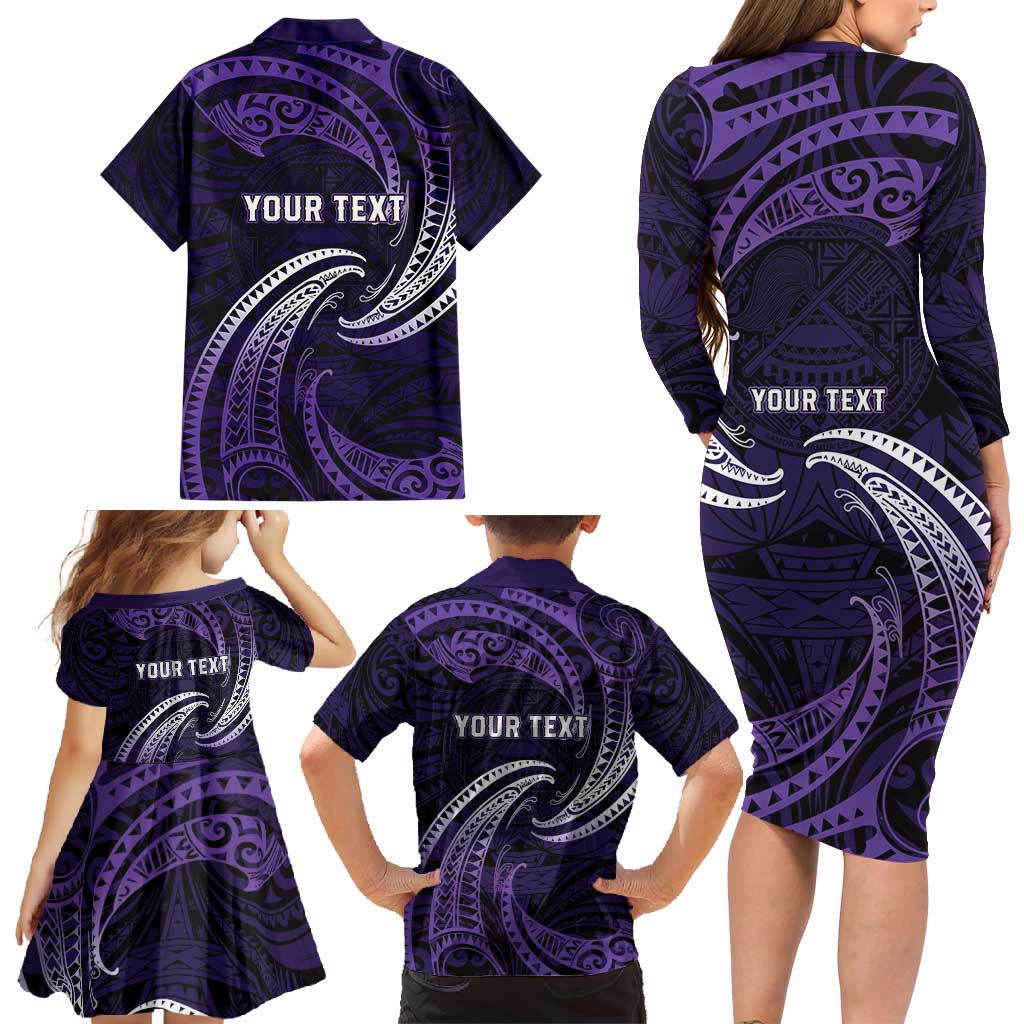 Manua Segaula American Samoa High School Personalized Family Matching Long Sleeve Bodycon Dress and Hawaiian Shirt Polynesian Wave Style