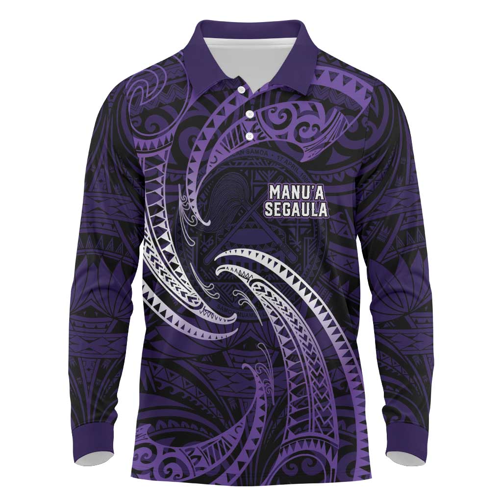 Manua Segaula American Samoa High School Personalized Long Sleeve Polo Shirt Polynesian Wave Style LT9 Purple - Polynesian Pride