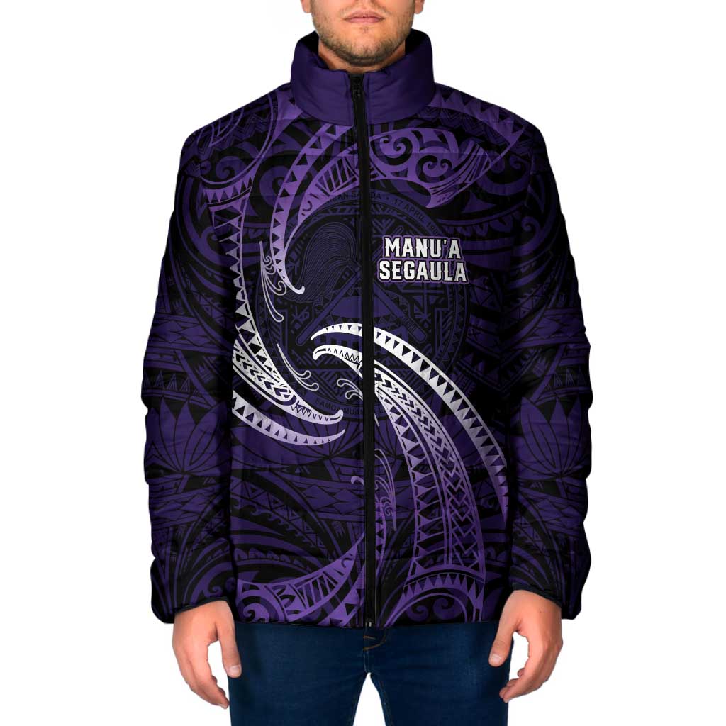 Manua Segaula American Samoa High School Personalized Padded Jacket Polynesian Wave Style LT9 Men Purple - Polynesian Pride