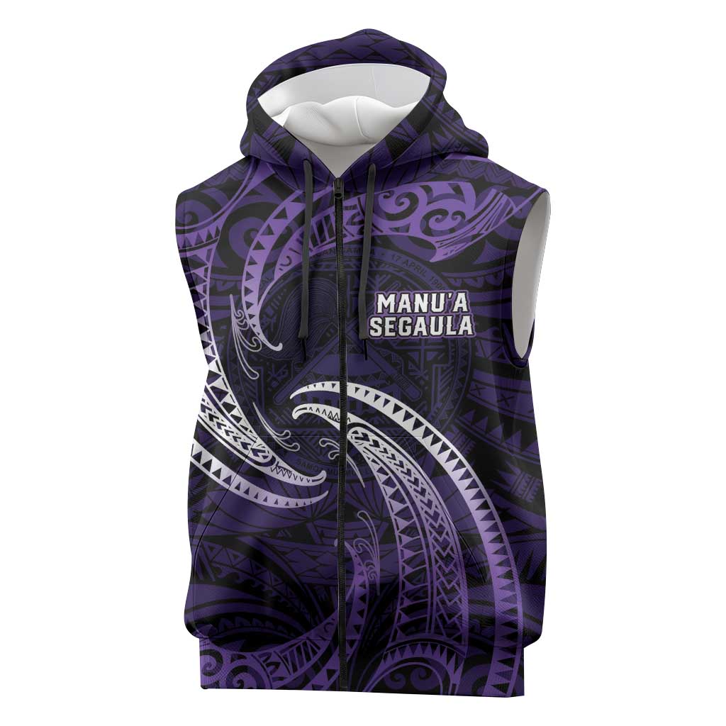 Manua Segaula American Samoa High School Personalized Sleeveless Zip Hoodie Polynesian Wave Style LT9 Purple - Polynesian Pride