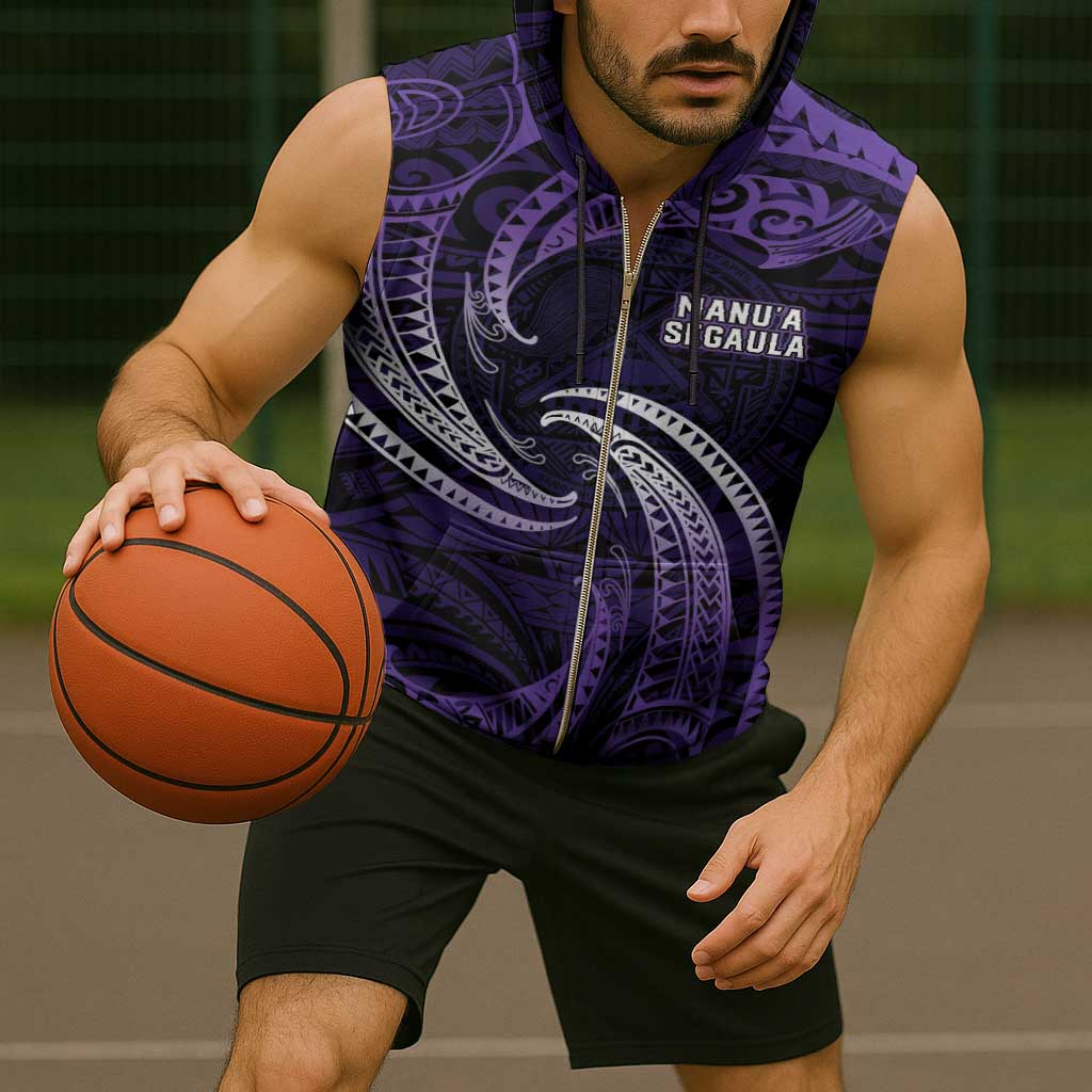 Manua Segaula American Samoa High School Personalized Sleeveless Zip Hoodie Polynesian Wave Style - Polynesian Pride