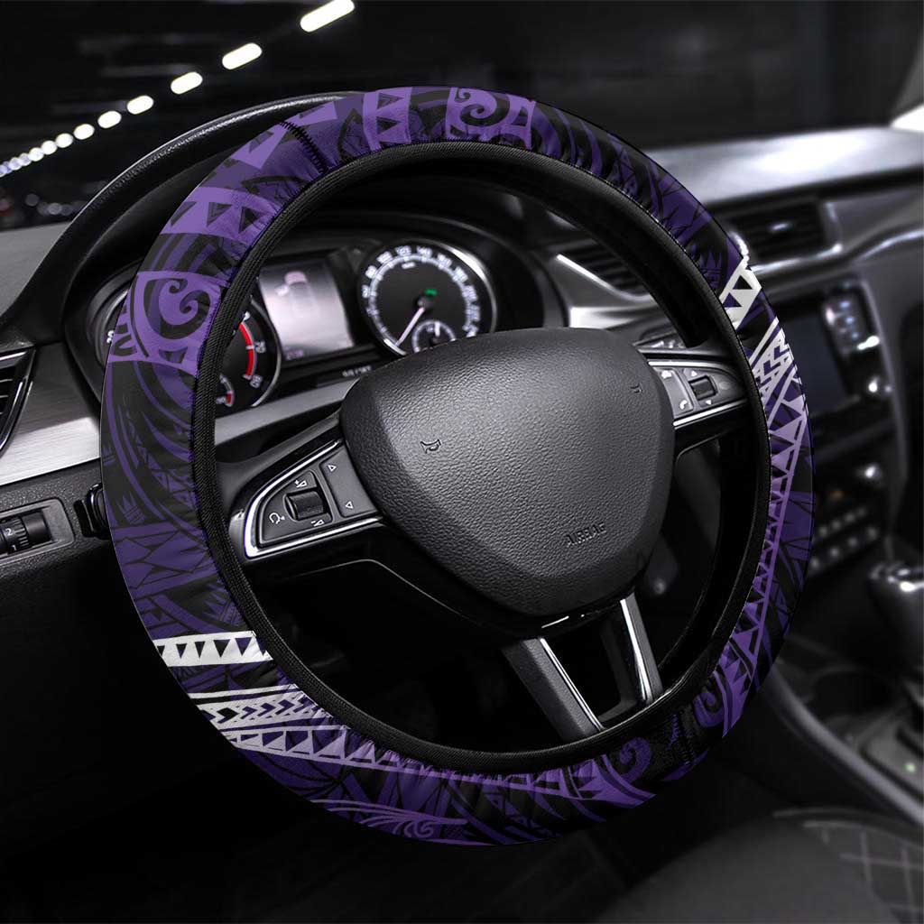 Manua Segaula American Samoa High School Steering Wheel Cover Polynesian Wave Style LT9 Universal Fit Purple - Polynesian Pride