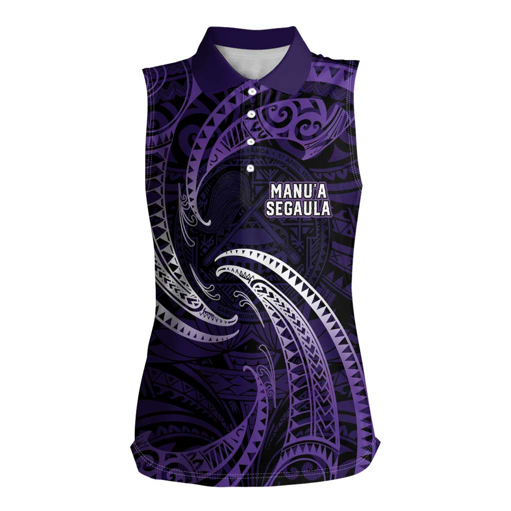 Manua Segaula American Samoa High School Personalized Women Sleeveless Polo Shirt Polynesian Wave Style