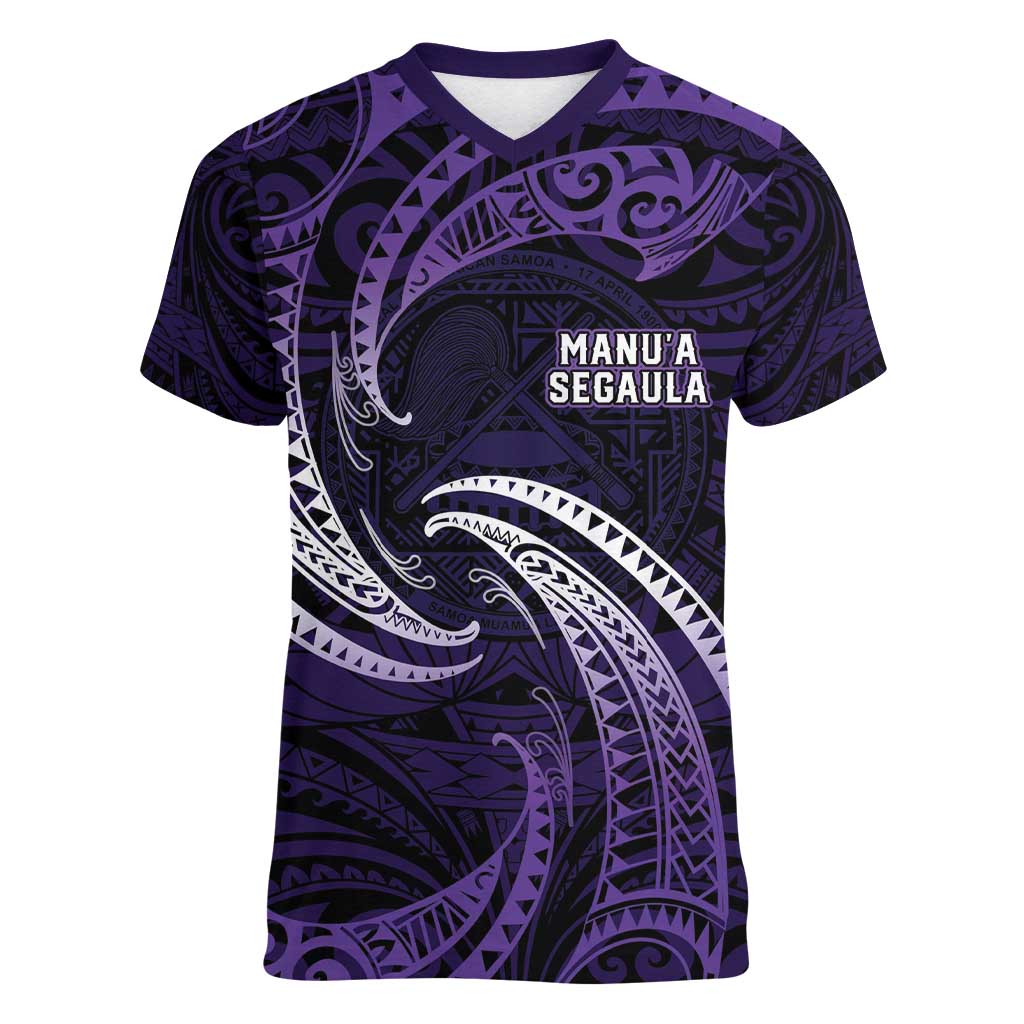Manua Segaula American Samoa High School Personalized Women V-Neck T-Shirt Polynesian Wave Style LT9 Female Purple - Polynesian Pride