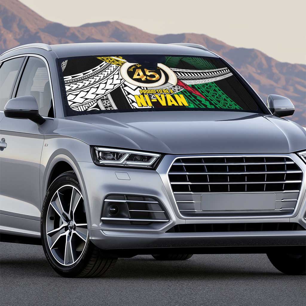 Ni-Van Vanuatu 45th Yumi Yumi Yumi Auto Sun Shade Vanuatuan Boar Tusk Polynesian Pattern - Polynesian Pride