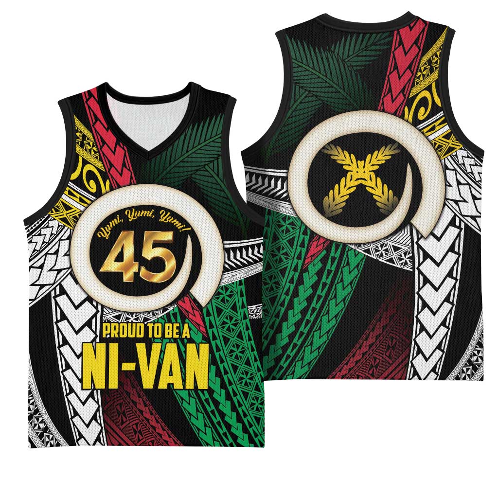 Ni-Van Vanuatu 45th Yumi Yumi Yumi Basketball Jersey Vanuatuan Boar Tusk Polynesian Pattern - Polynesian Pride