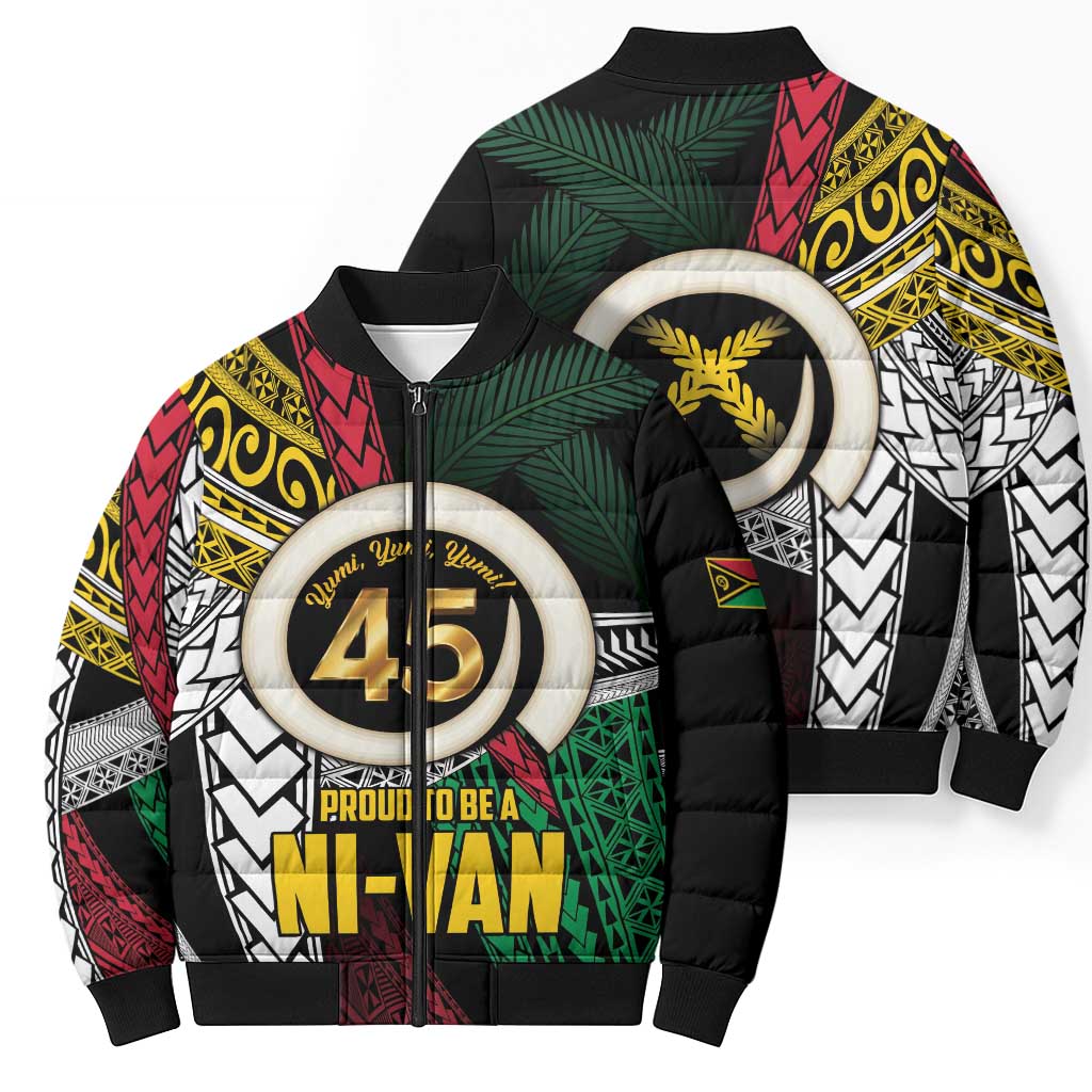 Ni-Van Vanuatu 45th Yumi Yumi Yumi Bomber Puffer Jacket Vanuatuan Boar Tusk Polynesian Pattern - Polynesian Pride