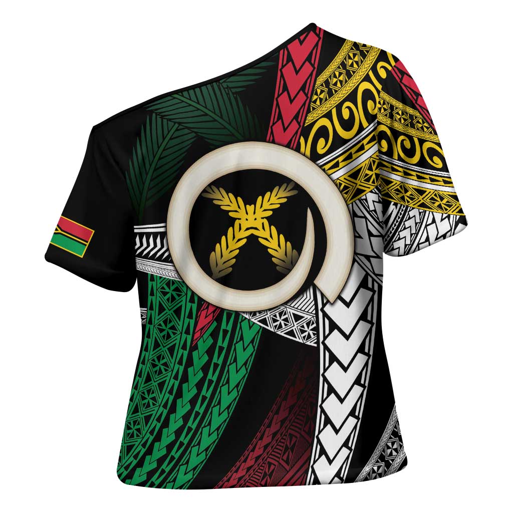Ni-Van Vanuatu 45th Yumi Yumi Yumi Cross Shoulder Shirt Vanuatuan Boar Tusk Polynesian Pattern - Polynesian Pride