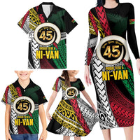 Ni-Van Vanuatu 45th Yumi Yumi Yumi Family Matching Long Sleeve Bodycon Dress and Hawaiian Shirt Vanuatuan Boar Tusk Polynesian Pattern