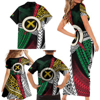 Ni-Van Vanuatu 45th Yumi Yumi Yumi Family Matching Short Sleeve Bodycon Dress and Hawaiian Shirt Vanuatuan Boar Tusk Polynesian Pattern