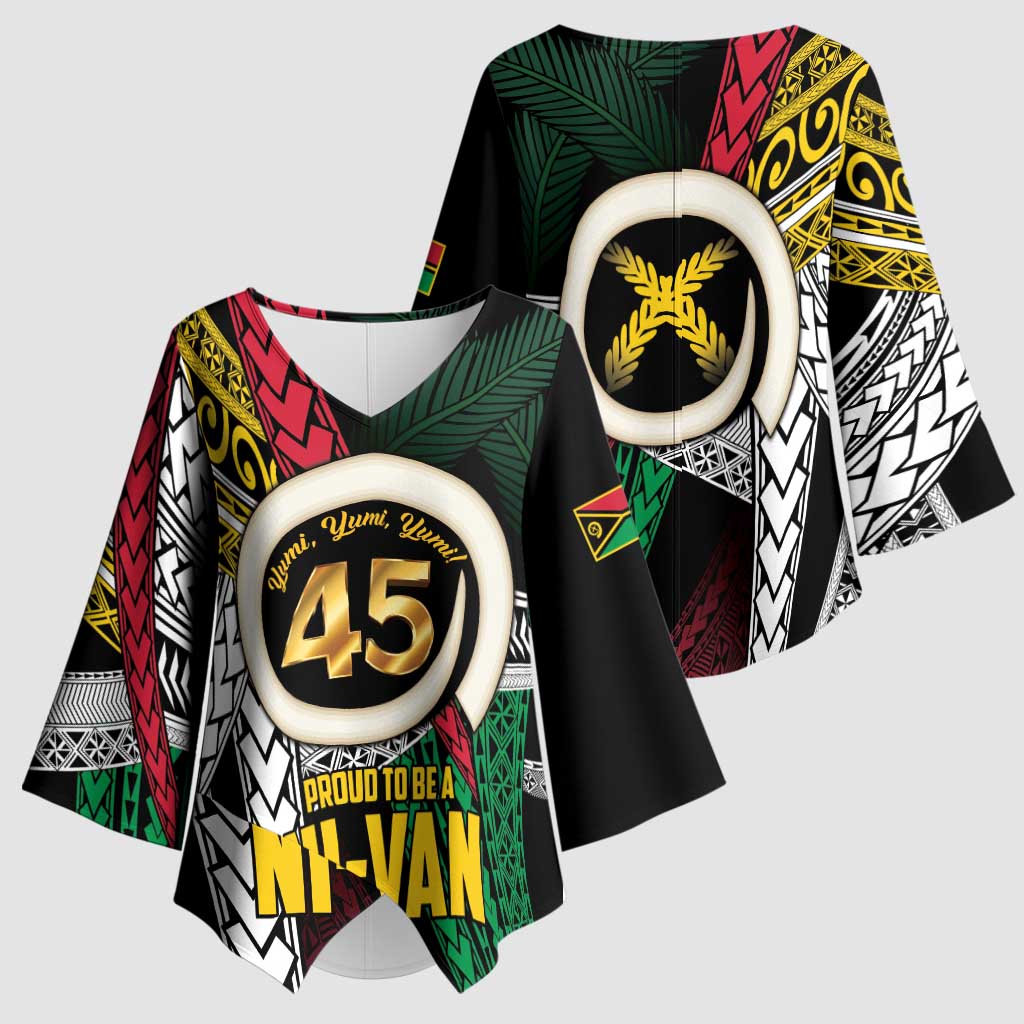 Ni-Van Vanuatu 45th Yumi Yumi Yumi Kimono Sleeve Blouse Vanuatuan Boar Tusk Polynesian Pattern - Polynesian Pride