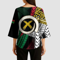 Ni-Van Vanuatu 45th Yumi Yumi Yumi Kimono Sleeve Blouse Vanuatuan Boar Tusk Polynesian Pattern - Polynesian Pride