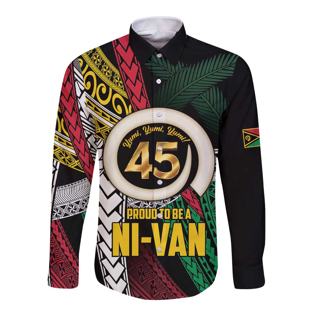 Ni-Van Vanuatu 45th Yumi Yumi Yumi Long Sleeve Button Shirt Vanuatuan Boar Tusk Polynesian Pattern