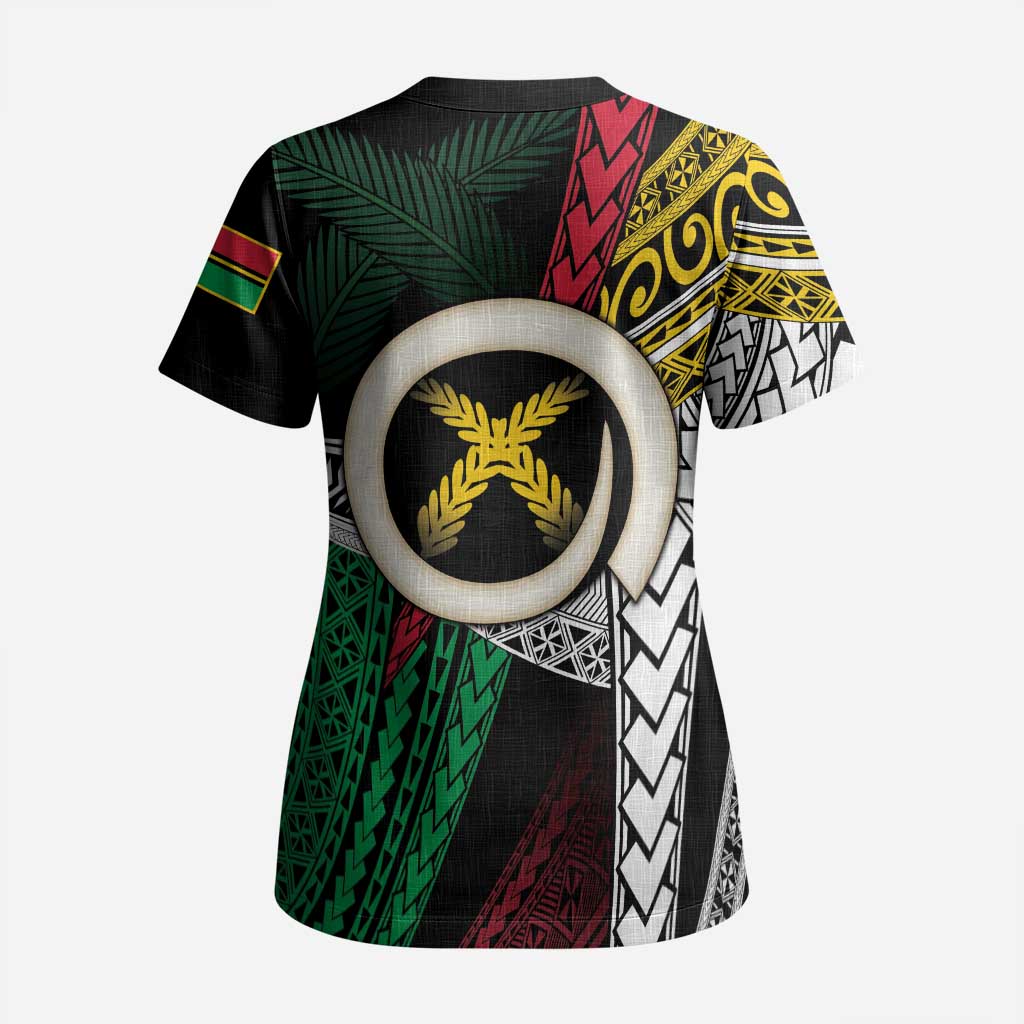 Ni-Van Vanuatu 45th Yumi Yumi Yumi Scrub Top Vanuatuan Boar Tusk Polynesian Pattern - Polynesian Pride