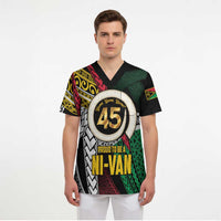 Ni-Van Vanuatu 45th Yumi Yumi Yumi Scrub Top Vanuatuan Boar Tusk Polynesian Pattern - Polynesian Pride