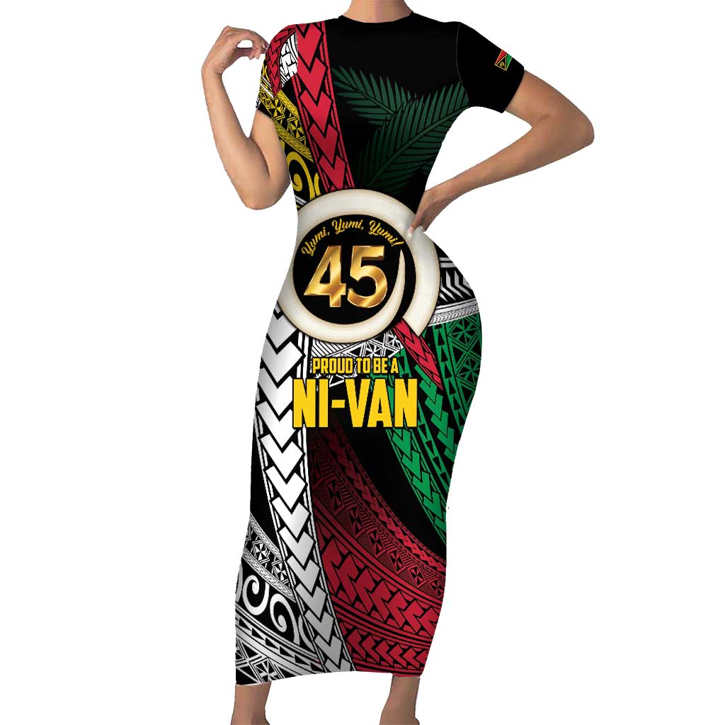 Ni-Van Vanuatu 45th Yumi Yumi Yumi Short Sleeve Bodycon Dress Vanuatuan Boar Tusk Polynesian Pattern