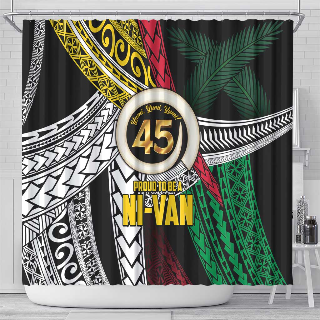 Ni-Van Vanuatu 45th Yumi Yumi Yumi Shower Curtain Vanuatuan Boar Tusk Polynesian Pattern