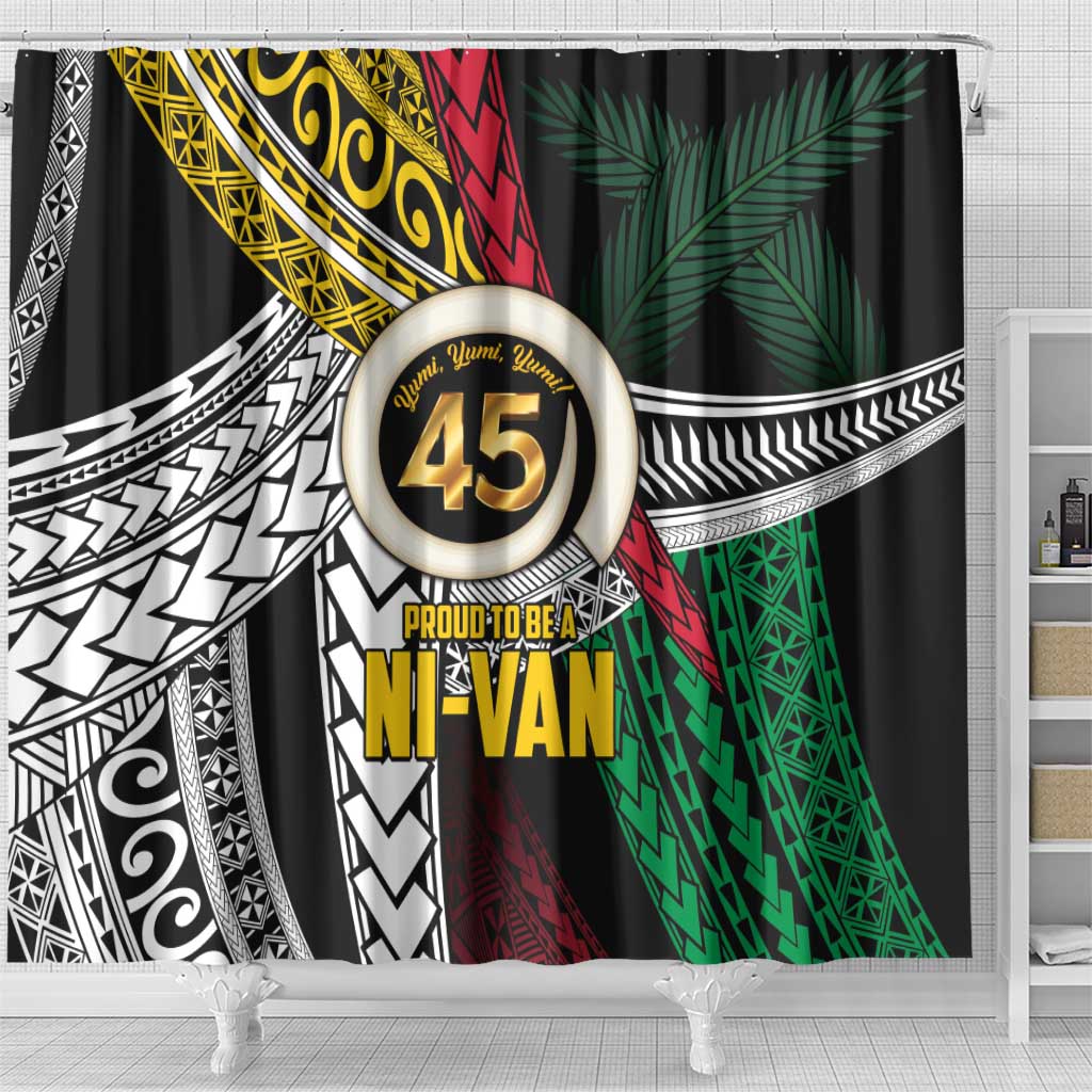 Ni-Van Vanuatu 45th Yumi Yumi Yumi Shower Curtain Vanuatuan Boar Tusk Polynesian Pattern