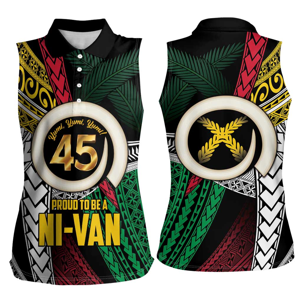 Ni-Van Vanuatu 45th Yumi Yumi Yumi Women Sleeveless Polo Shirt Vanuatuan Boar Tusk Polynesian Pattern