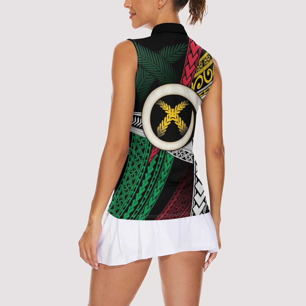 Ni-Van Vanuatu 45th Yumi Yumi Yumi Women Sleeveless Polo Shirt Vanuatuan Boar Tusk Polynesian Pattern
