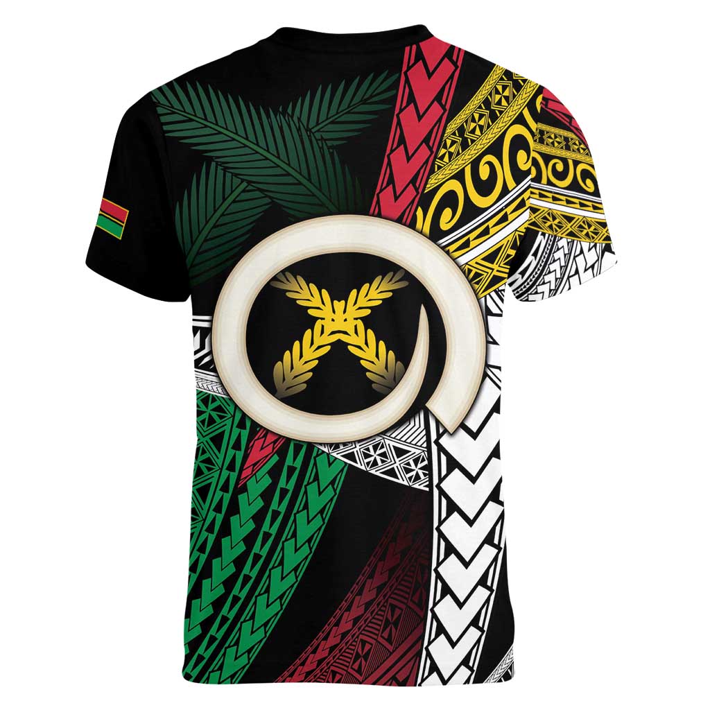 Ni-Van Vanuatu 45th Yumi Yumi Yumi Women V-Neck T-Shirt Vanuatuan Boar Tusk Polynesian Pattern