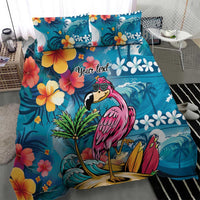 Hawaiian Flamingo Hibiscus Personalised Bedding Set Blue Summer Tropical Flowers - Polynesian Pride