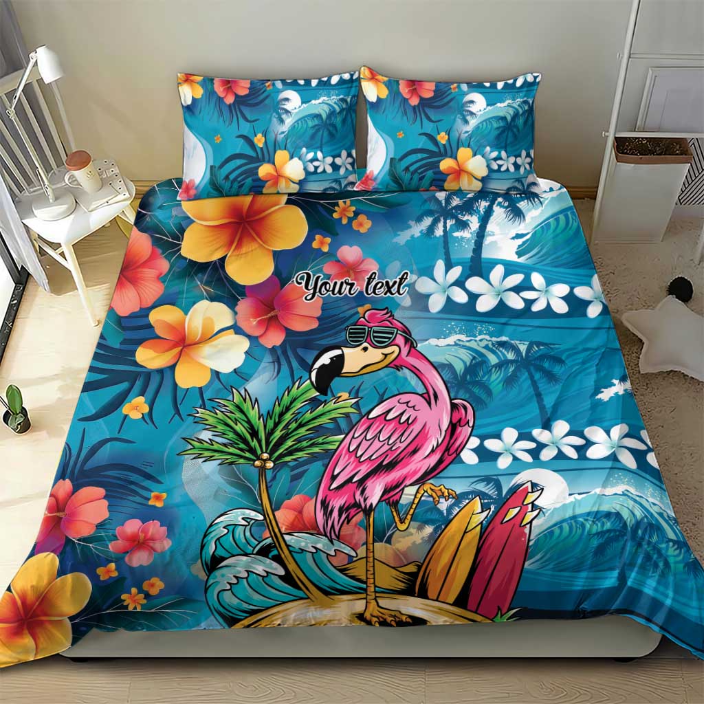 Hawaiian Flamingo Hibiscus Personalised Bedding Set Blue Summer Tropical Flowers - Polynesian Pride
