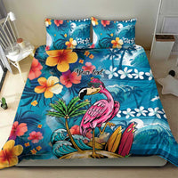 Hawaiian Flamingo Hibiscus Personalised Bedding Set Blue Summer Tropical Flowers - Polynesian Pride
