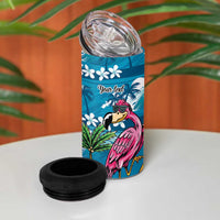 Hawaiian Flamingo Hibiscus Personalised 4 in 1 Can Cooler Tumbler Blue Summer Tropical Flowers - Polynesian Pride