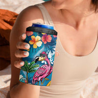 Hawaiian Flamingo Hibiscus Personalised 4 in 1 Can Cooler Tumbler Blue Summer Tropical Flowers - Polynesian Pride
