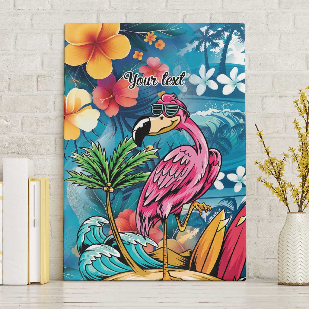 Hawaiian Flamingo Hibiscus Personalised Canvas Wall Art Blue Summer Tropical Flowers - Polynesian Pride