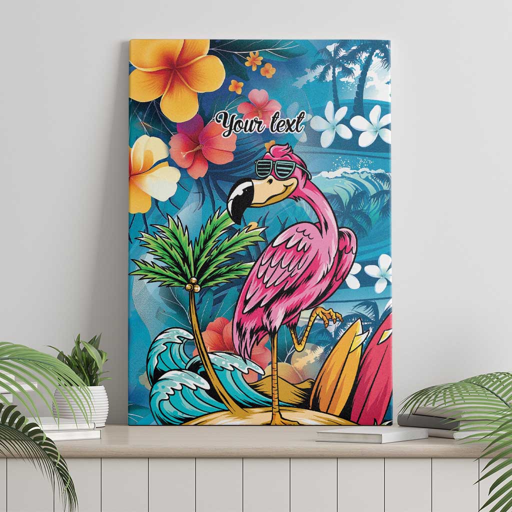 Hawaiian Flamingo Hibiscus Personalised Canvas Wall Art Blue Summer Tropical Flowers - Polynesian Pride