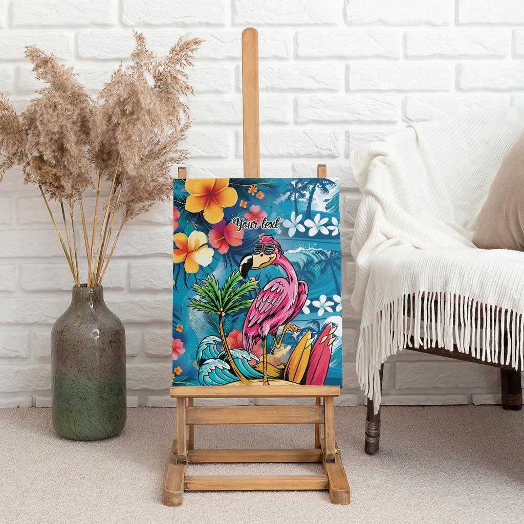 Hawaiian Flamingo Hibiscus Personalised Canvas Wall Art Blue Summer Tropical Flowers - Polynesian Pride
