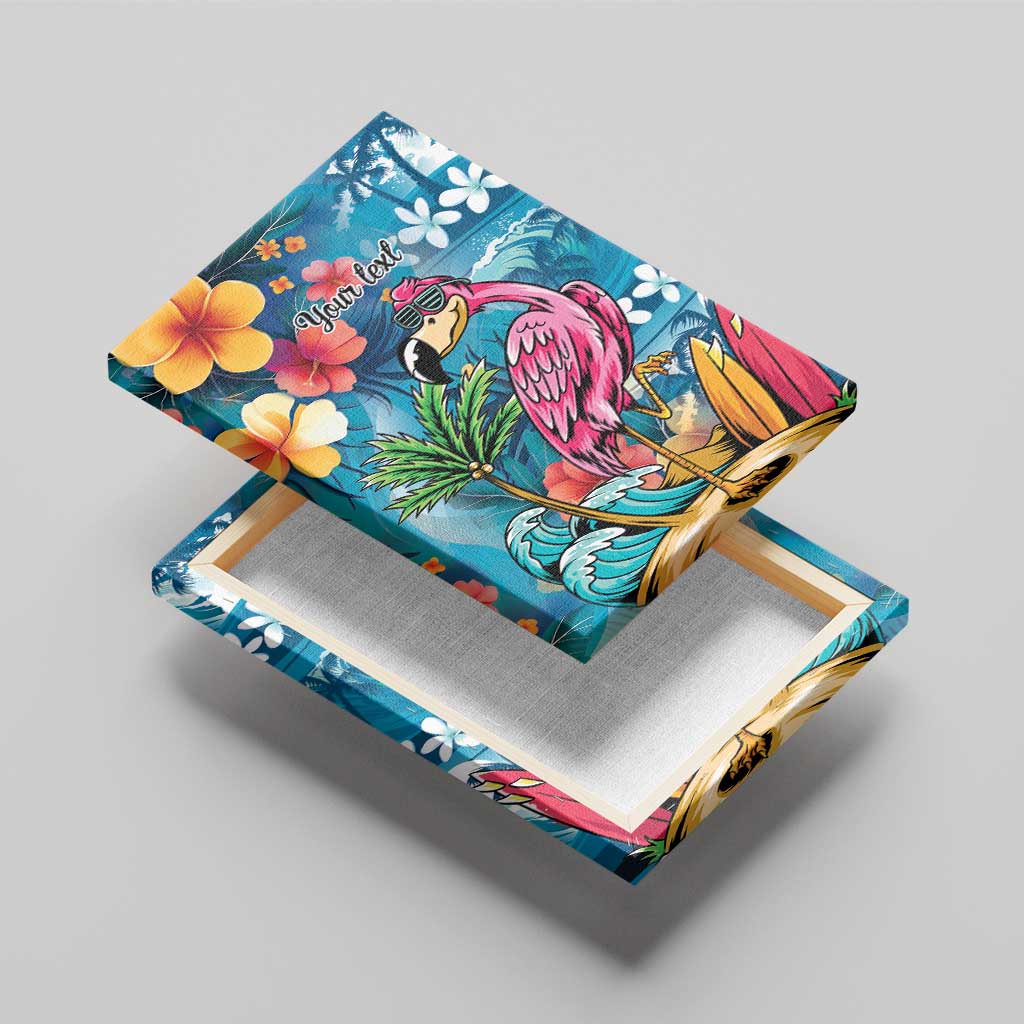 Hawaiian Flamingo Hibiscus Personalised Canvas Wall Art Blue Summer Tropical Flowers - Polynesian Pride