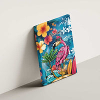 Hawaiian Flamingo Hibiscus Personalised Canvas Wall Art Blue Summer Tropical Flowers - Polynesian Pride