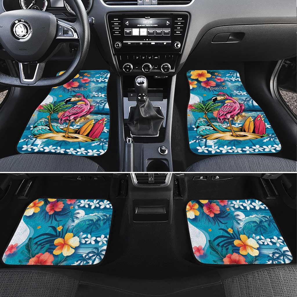 Hawaiian Flamingo Hibiscus Personalised Car Mats Blue Summer Tropical Flowers - Polynesian Pride