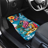 Hawaiian Flamingo Hibiscus Personalised Car Mats Blue Summer Tropical Flowers - Polynesian Pride