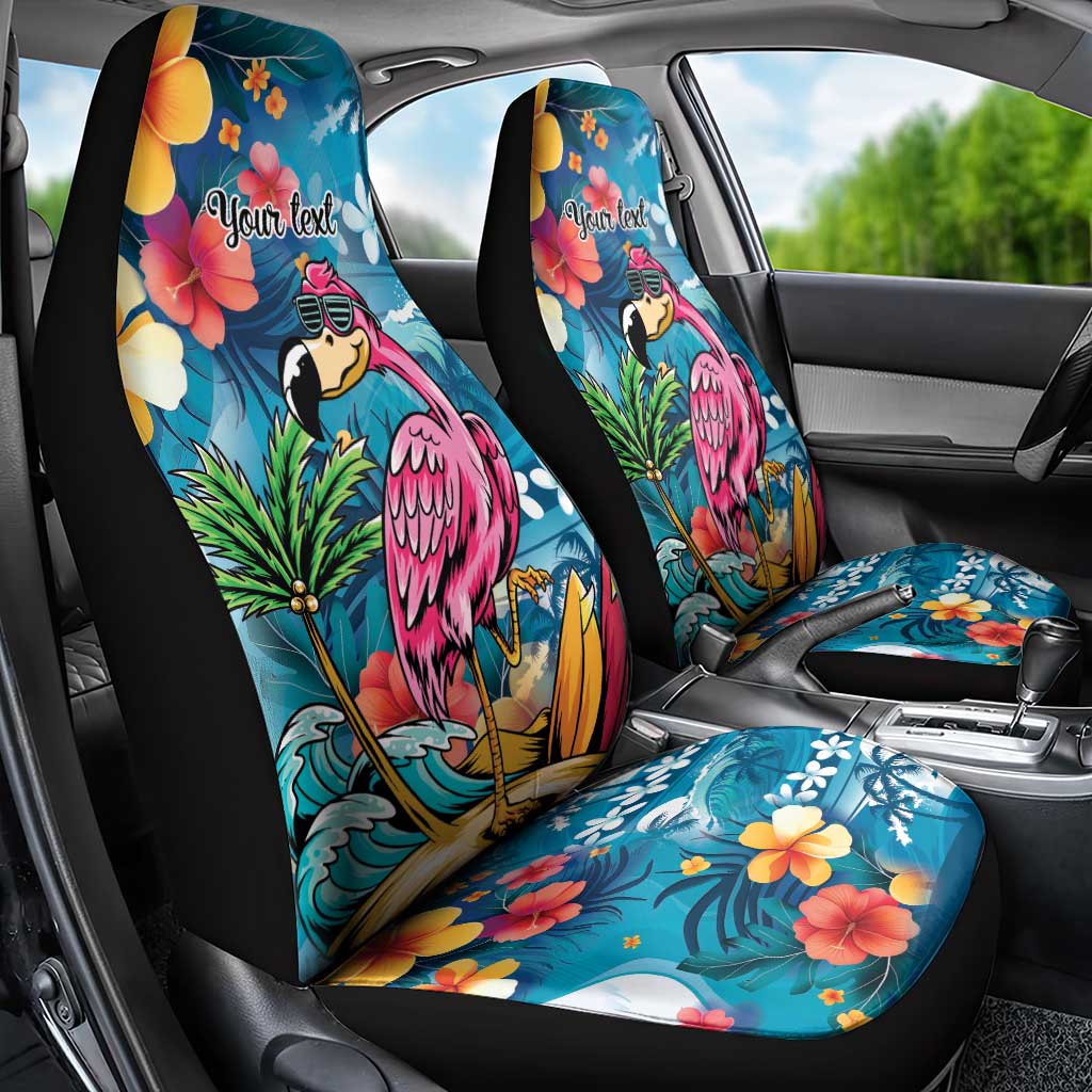 Hawaiian Flamingo Hibiscus Personalised Car Seat Cover Blue Summer Tropical Flowers - Polynesian Pride