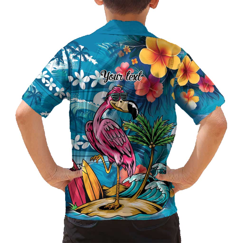Hawaiian Flamingo Hibiscus Personalised Family Matching Long Sleeve Bodycon Dress and Hawaiian Shirt Blue Summer Tropical Flowers LT9 - Polynesian Pride